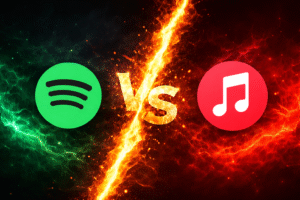 Spotify vs Apple Music 音樂串流平台比較圖 火焰對決視覺設計